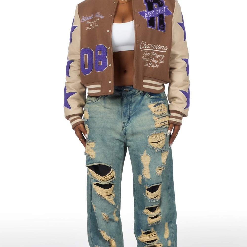 Art Dist Brown and Purple Women's Varsity Jacket